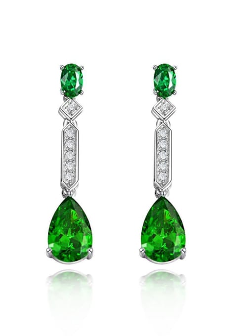 Green [e 0662] 925 Sterling Silver High Carbon Diamond Green Water Drop Luxury Drop Earring